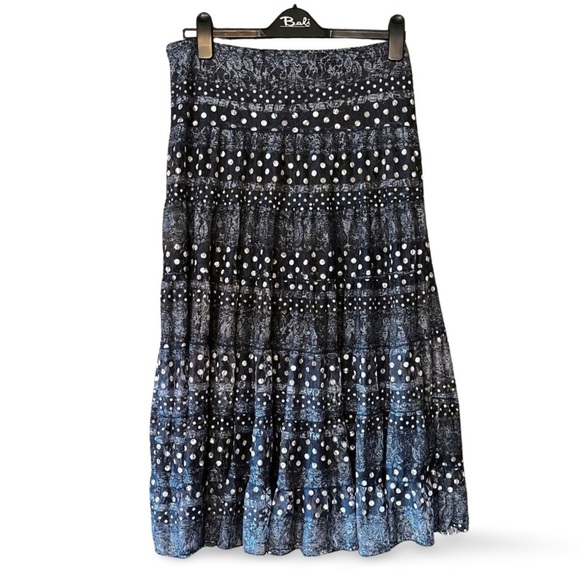 Marie Claire Dresses & Skirts - Marie Claire Blue Paisley Polka dot Lace Whimsigoth Maxi Boho Skirt Size Medium